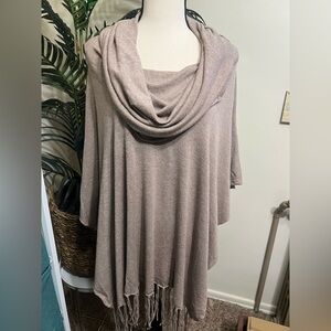 LoveStich Taupe Drapey Soft Poncho with Fringe (OS)